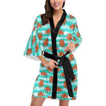 Octopus Cute Design Print Themed Women Short Kimono Robe