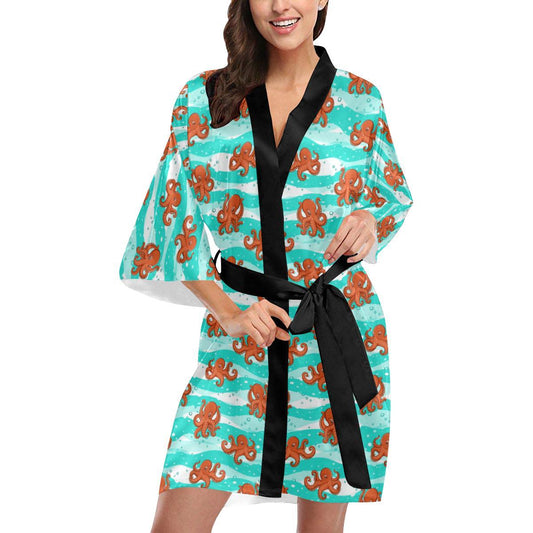 Octopus Cute Design Print Themed Women Short Kimono Robe