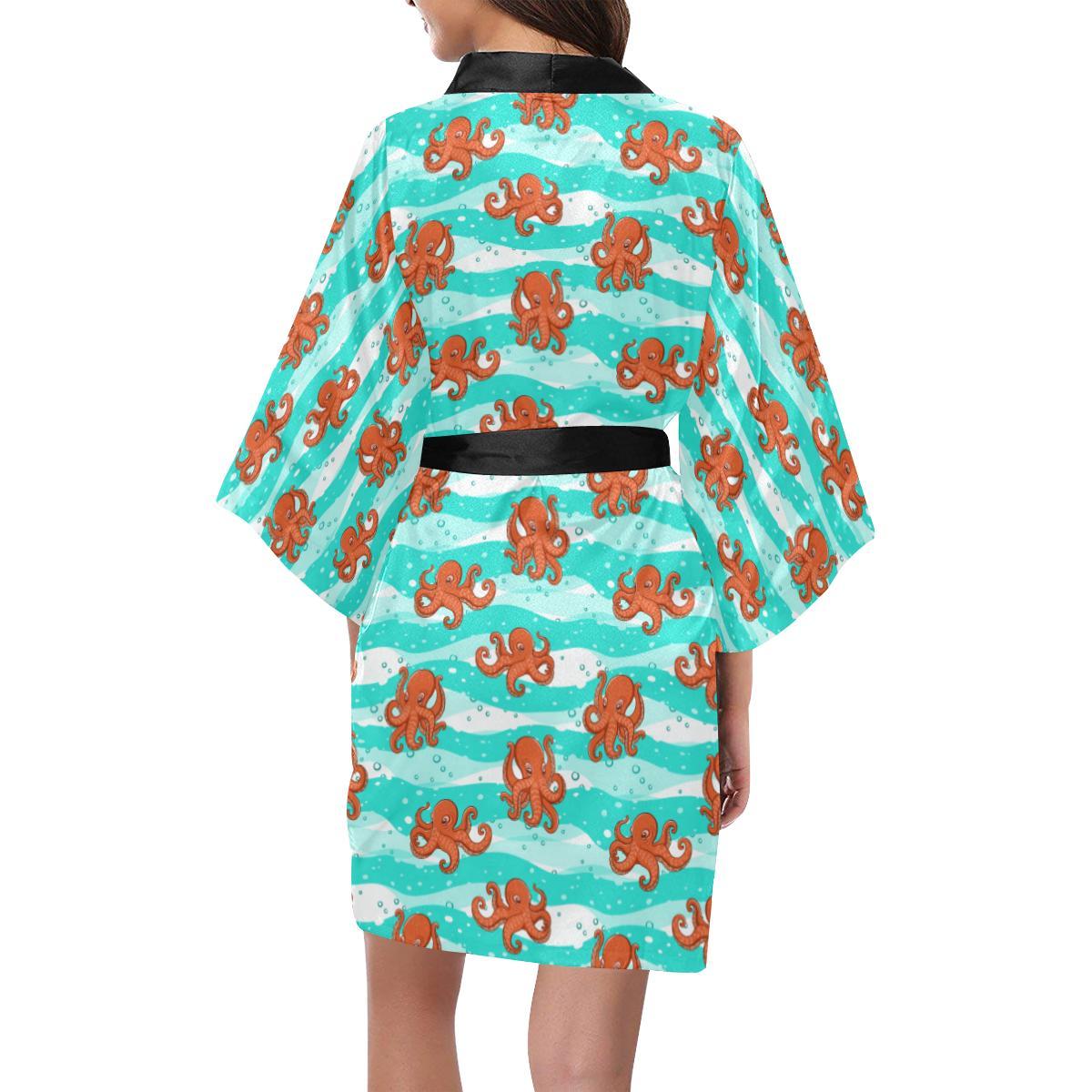 Octopus Cute Design Print Themed Women Short Kimono Robe