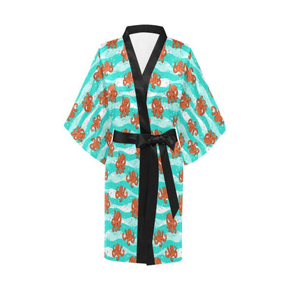 Octopus Cute Design Print Themed Women Short Kimono Robe