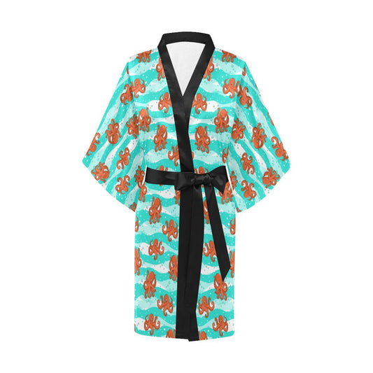Octopus Cute Design Print Themed Women Short Kimono Robe