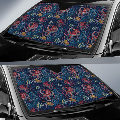 Octopus Deep Sea Print Themed Car Sun Shade For Windshield