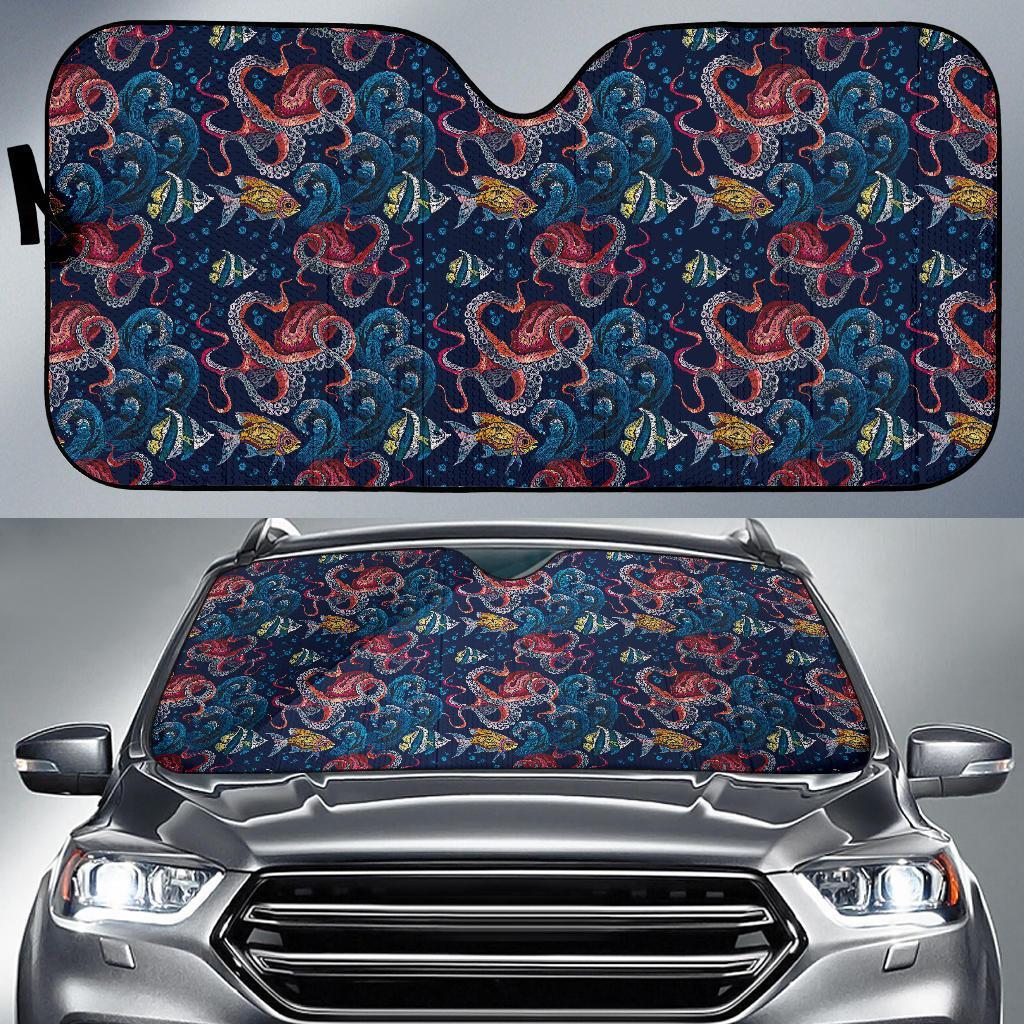 Octopus Deep Sea Print Themed Car Sun Shade For Windshield