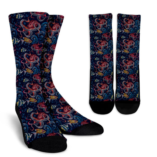Octopus Deep Sea Print Themed Crew Socks