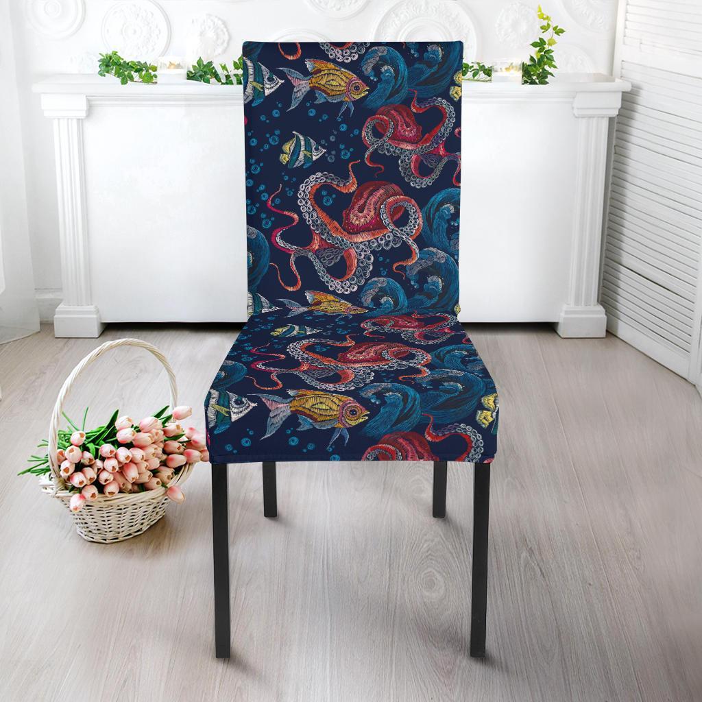 Octopus Deep Sea Print Themed Dining Chair Slipcover-JTAMIGO.COM