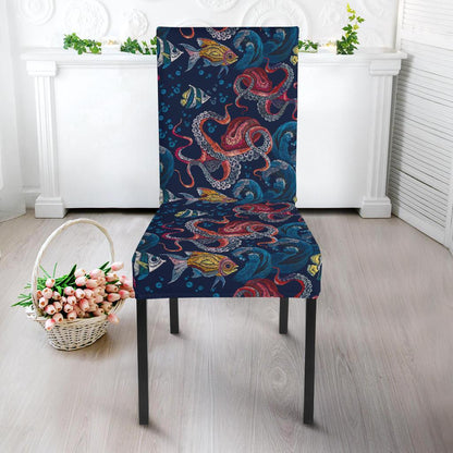 Octopus Deep Sea Print Themed Dining Chair Slipcover-JTAMIGO.COM