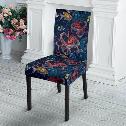 Octopus Deep Sea Print Themed Dining Chair Slipcover-JTAMIGO.COM