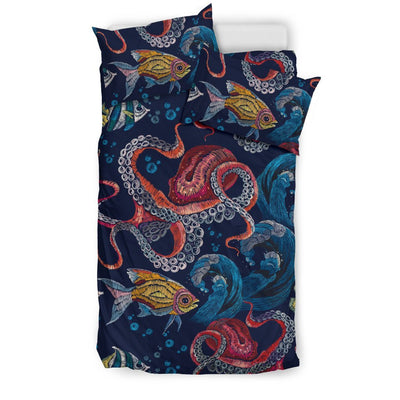 Octopus Deep Sea Print Themed Duvet Cover Bedding Set