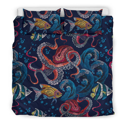 Octopus Deep Sea Print Themed Duvet Cover Bedding Set