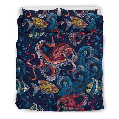 Octopus Deep Sea Print Themed Duvet Cover Bedding Set