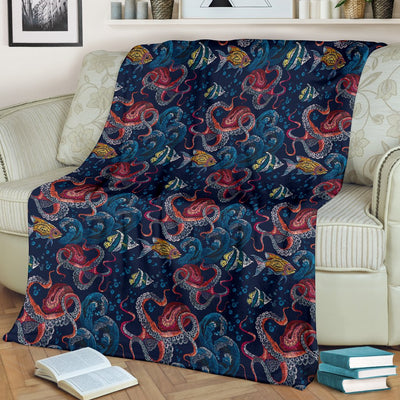 Octopus Deep Sea Print Themed Fleece Blanket