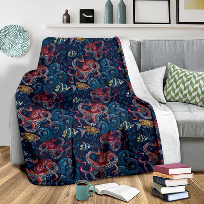 Octopus Deep Sea Print Themed Fleece Blanket