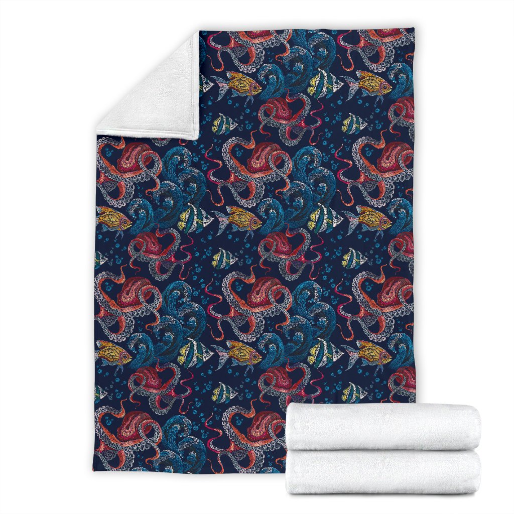 Octopus Deep Sea Print Themed Fleece Blanket