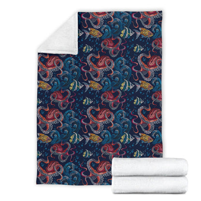 Octopus Deep Sea Print Themed Fleece Blanket