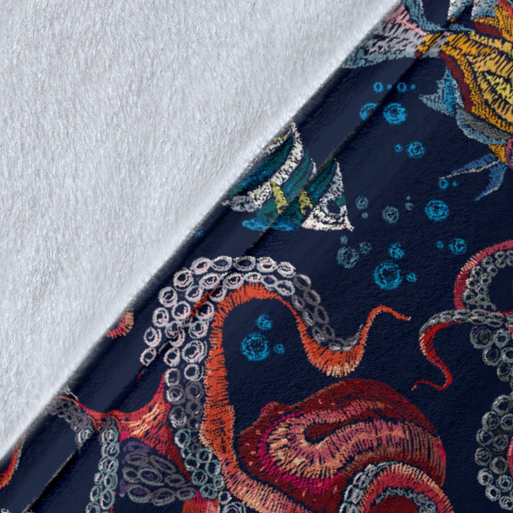 Octopus Deep Sea Print Themed Fleece Blanket