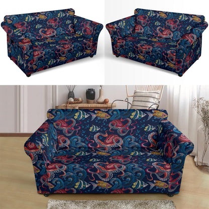 Octopus Deep Sea Print Themed Loveseat Slipcover-JTAMIGO.COM