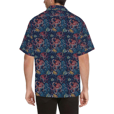 Octopus Deep Sea Print Themed Men Aloha Hawaiian Shirt