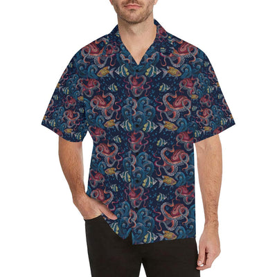 Octopus Deep Sea Print Themed Men Aloha Hawaiian Shirt