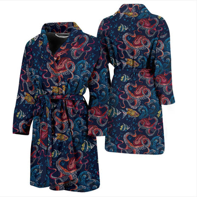 Octopus Deep Sea Print Themed Men Bath Robe-JTAMIGO.COM