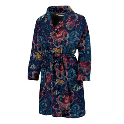 Octopus Deep Sea Print Themed Men Bath Robe-JTAMIGO.COM