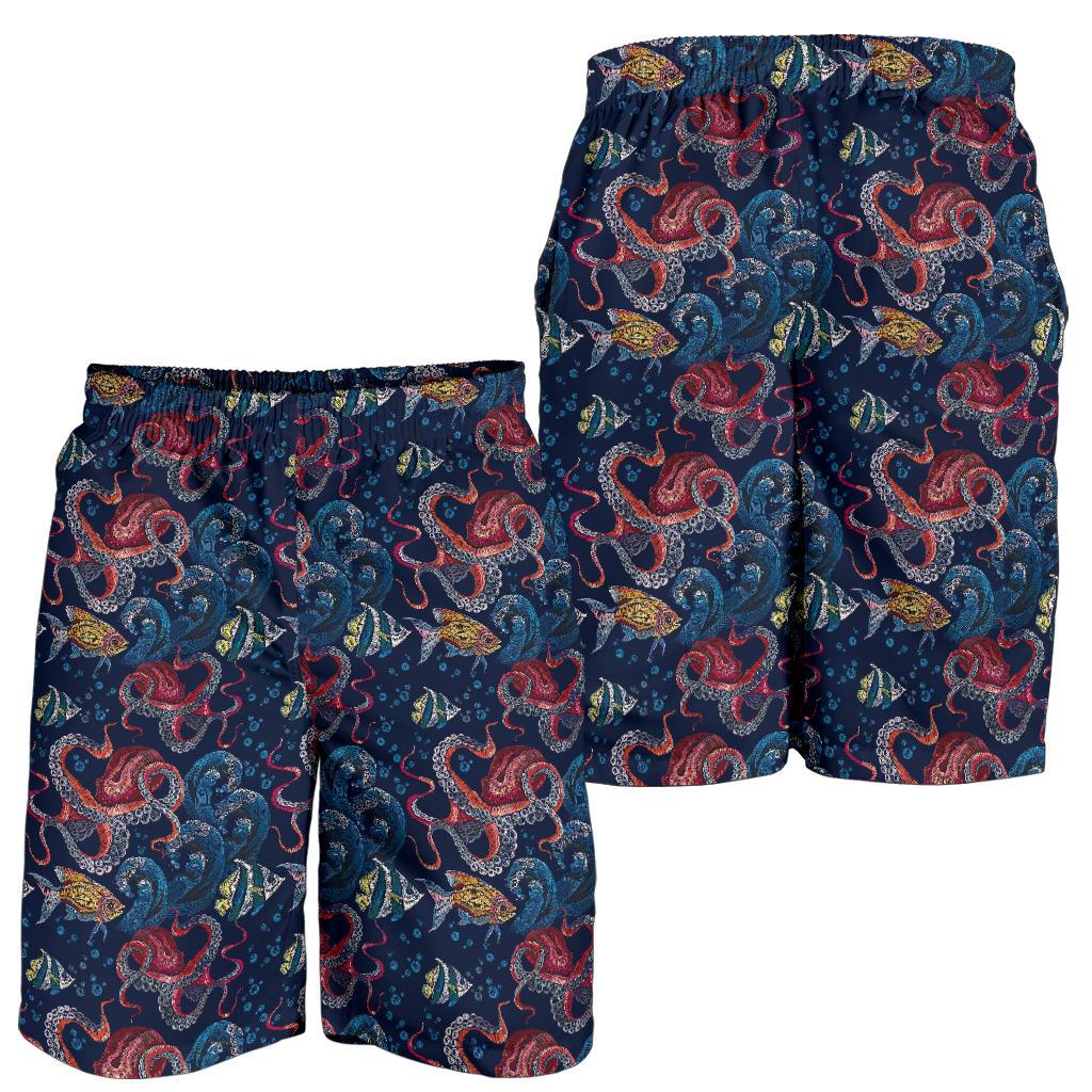 Octopus Deep Sea Print Themed Mens Shorts-JTAMIGO.COM