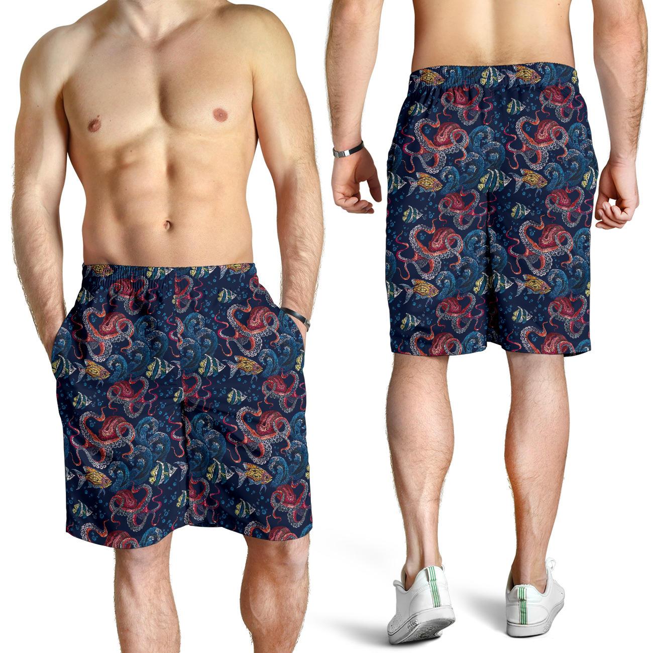 Octopus Deep Sea Print Themed Mens Shorts-JTAMIGO.COM