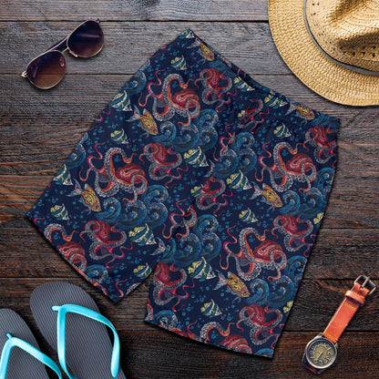 Octopus Deep Sea Print Themed Mens Shorts-JTAMIGO.COM