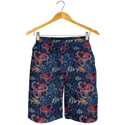 Octopus Deep Sea Print Themed Mens Shorts-JTAMIGO.COM