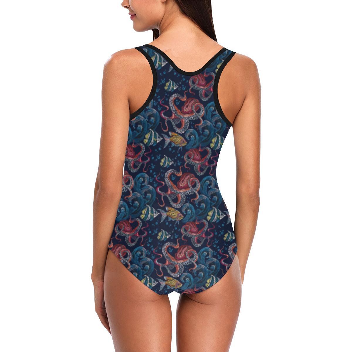 Octopus Deep Sea Print Themed One Piece Swimsuit-JTAMIGO.COM