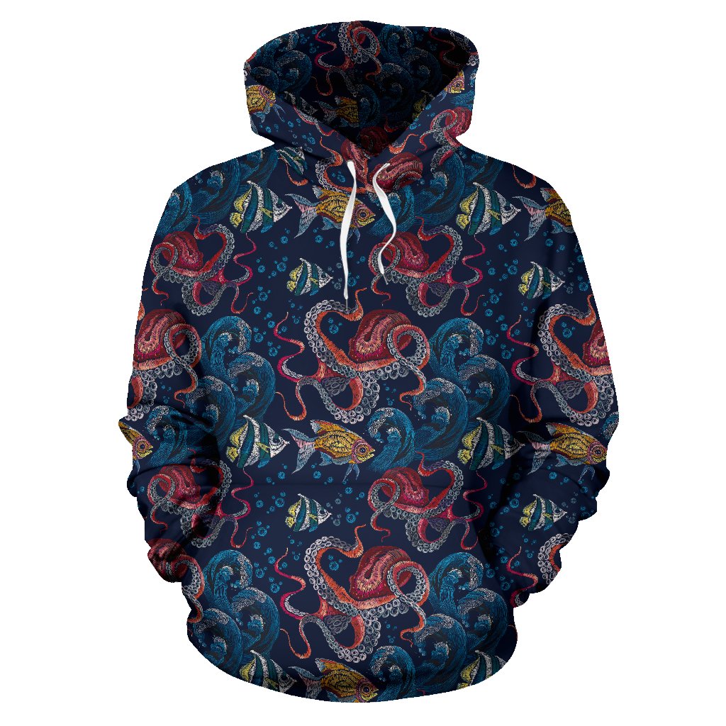 Octopus Deep Sea Print Themed Pullover Hoodie