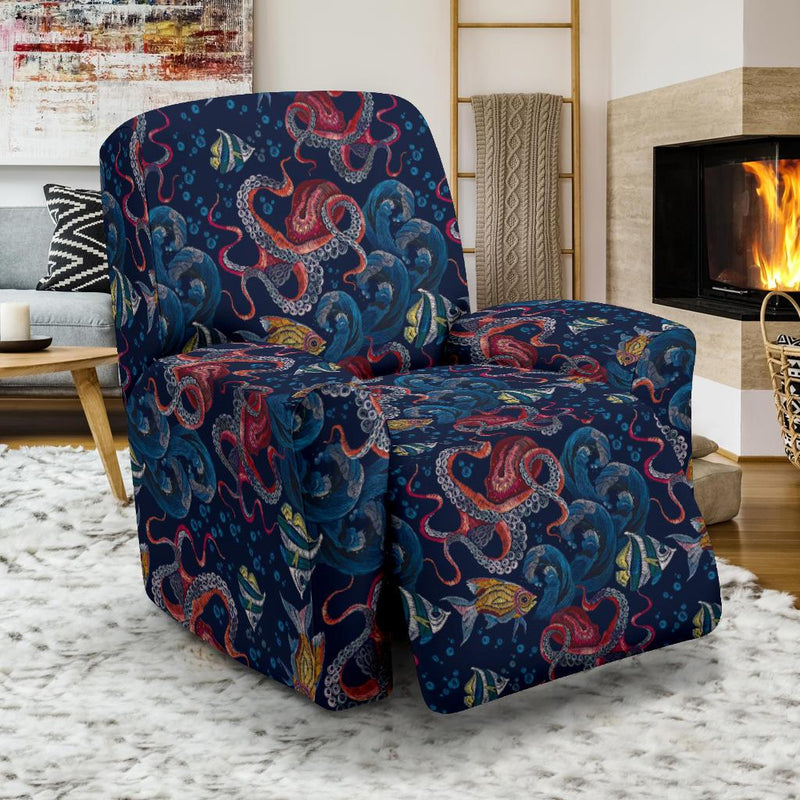 Octopus Deep Sea Print Themed Recliner Slipcover-JTAMIGO.COM