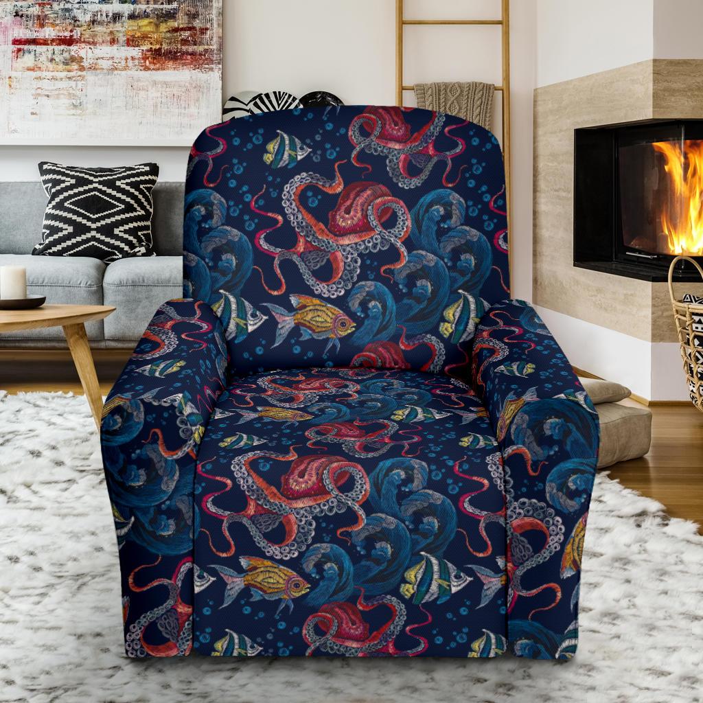 Octopus Deep Sea Print Themed Single Sofa Slipcover -JTAMIGO.COM