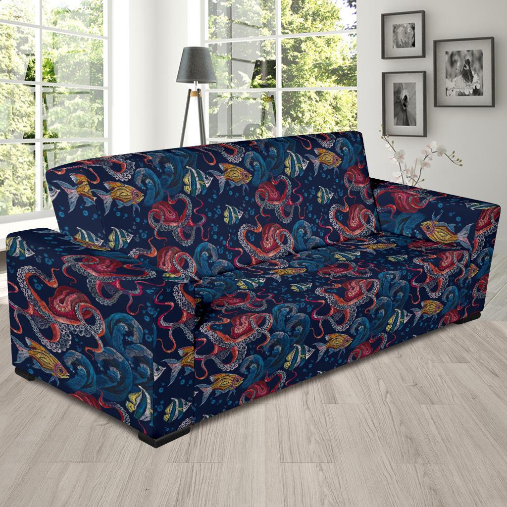 Octopus Deep Sea Print Themed Sofa Slipcover-JTAMIGO.COM