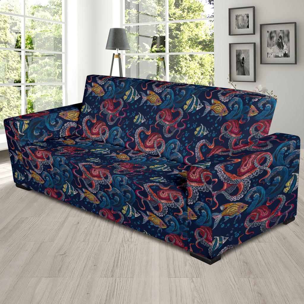 Octopus Deep Sea Print Themed Sofa Slipcover-JTAMIGO.COM
