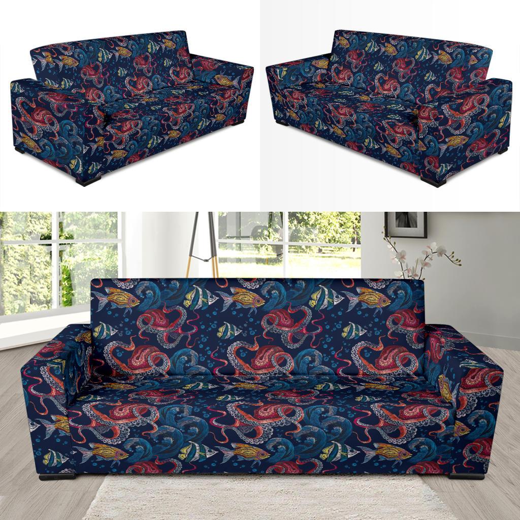 Octopus Deep Sea Print Themed Sofa Slipcover-JTAMIGO.COM