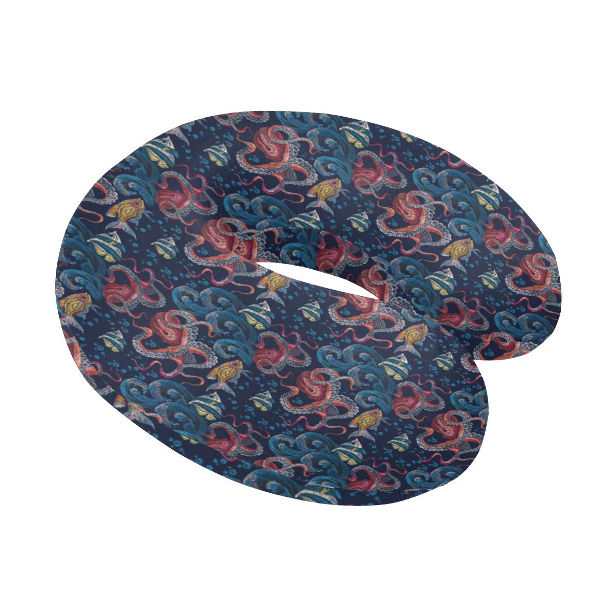 Octopus Deep Sea Print Themed U-Shaped Travel Neck Pillow-JTAMIGO.COM