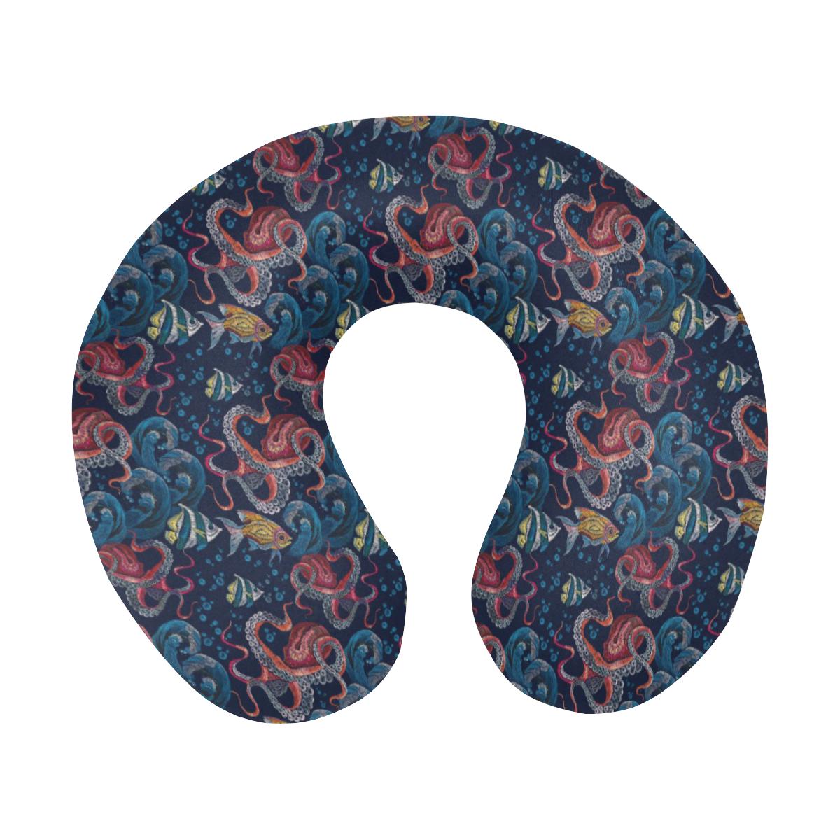 Octopus Deep Sea Print Themed U-Shaped Travel Neck Pillow-JTAMIGO.COM