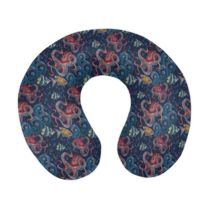 Octopus Deep Sea Print Themed U-Shaped Travel Neck Pillow-JTAMIGO.COM