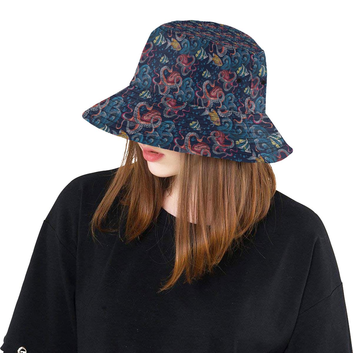 Octopus Deep Sea Print Themed Unisex Bucket Hat