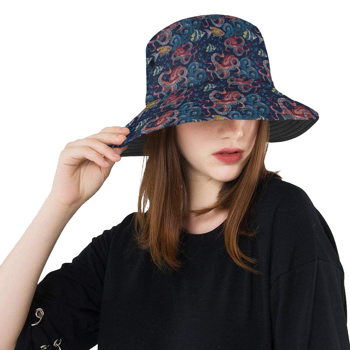 Octopus Deep Sea Print Themed Unisex Bucket Hat