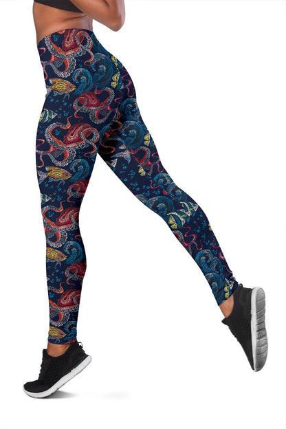 Octopus Deep Sea Print Themed Women Leggings