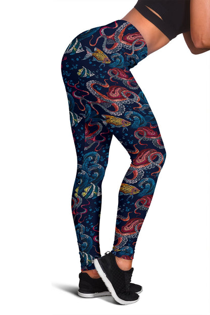 Octopus Deep Sea Print Themed Women Leggings
