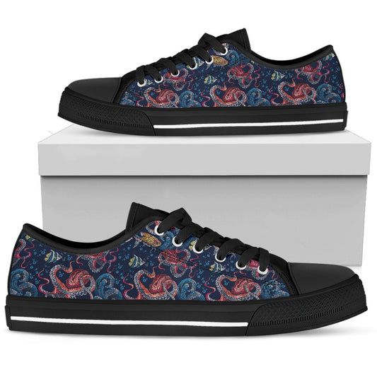 Octopus Deep Sea Print Themed Women Low Top Shoes-JTAMIGO.COM