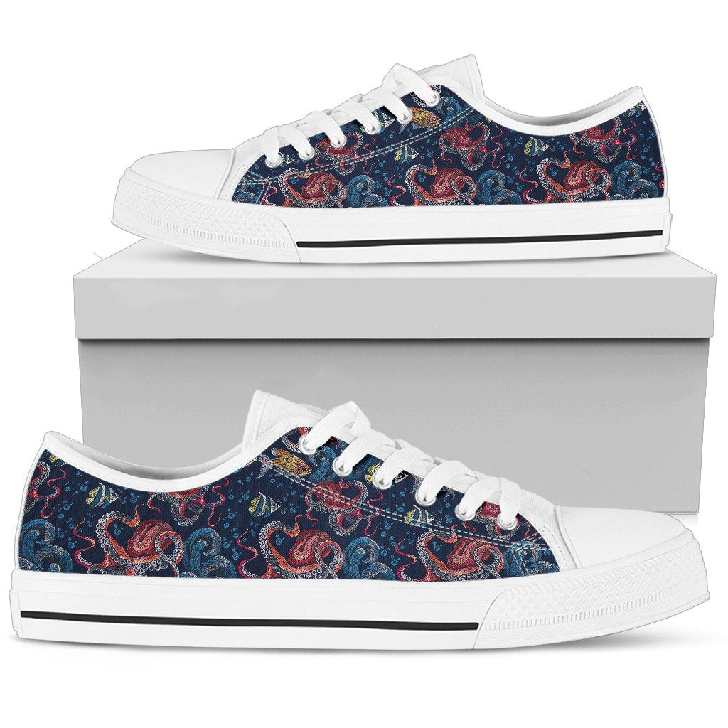 Octopus Deep Sea Print Themed Women Low Top Shoes-JTAMIGO.COM