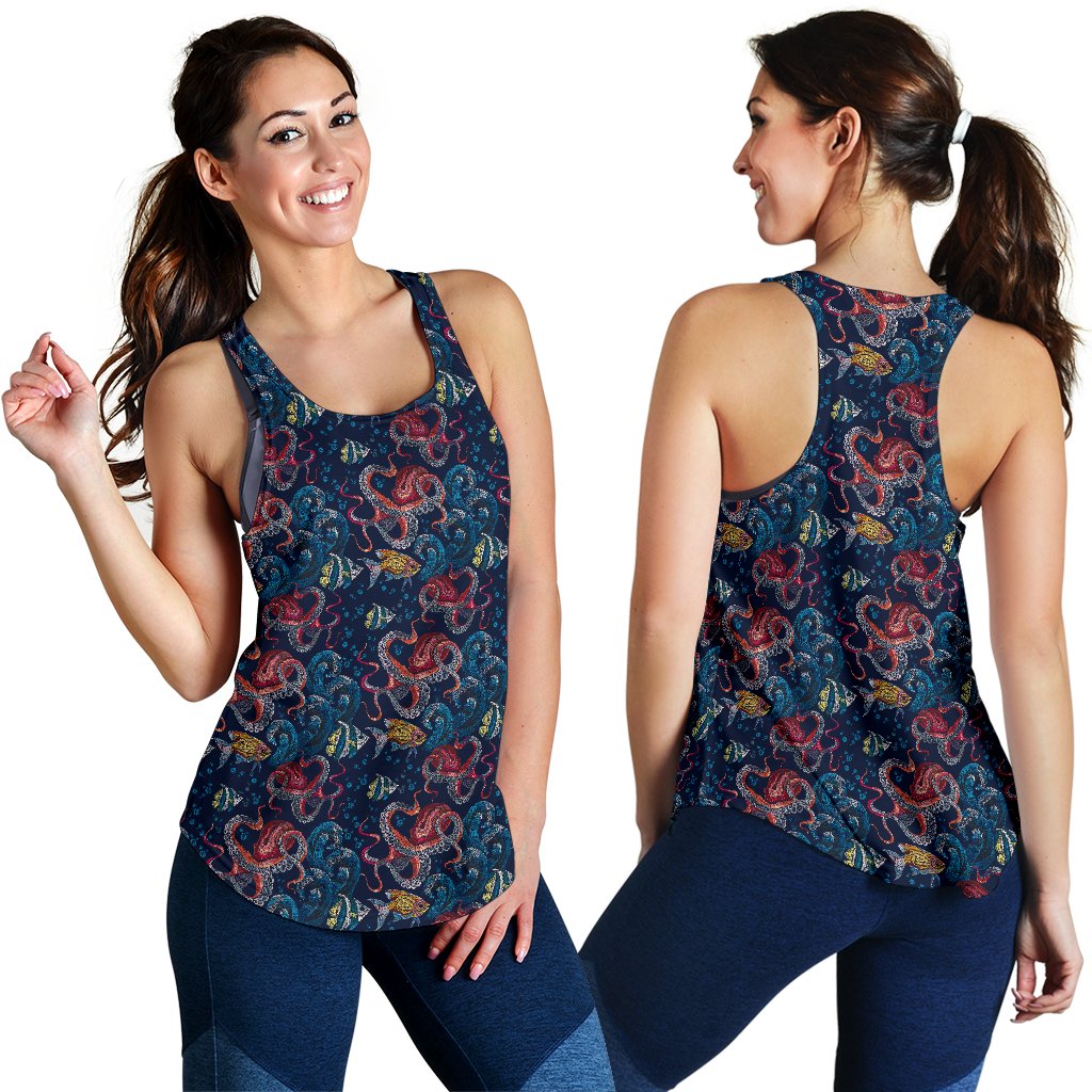 Octopus Deep Sea Print Themed Women Racerback Tank Top