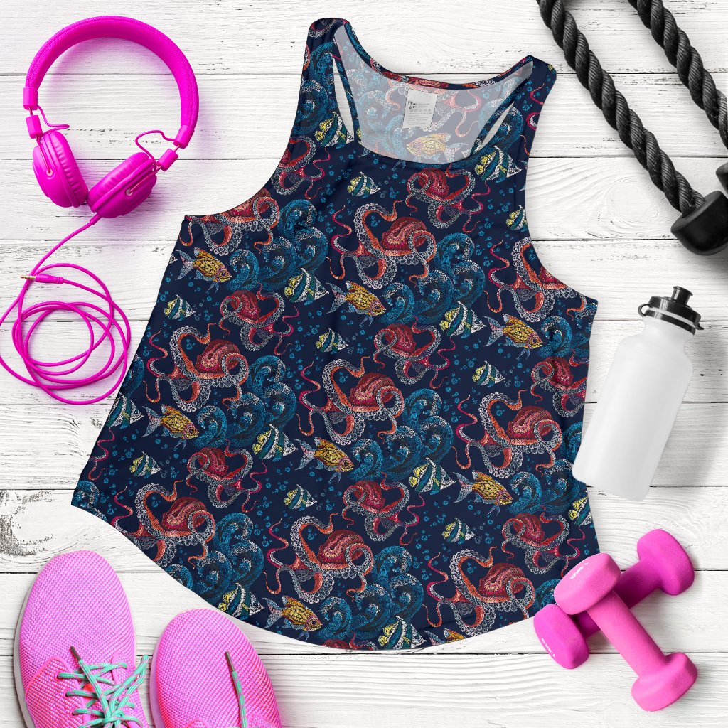 Octopus Deep Sea Print Themed Women Racerback Tank Top