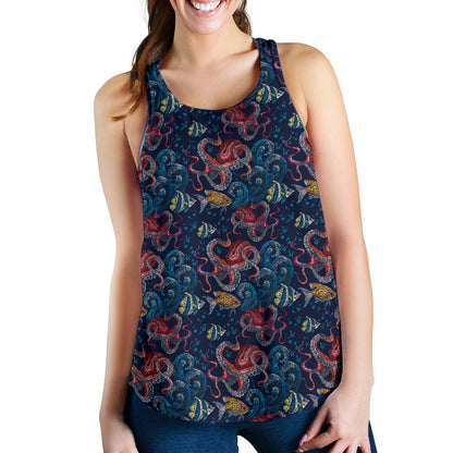 Octopus Deep Sea Print Themed Women Racerback Tank Top