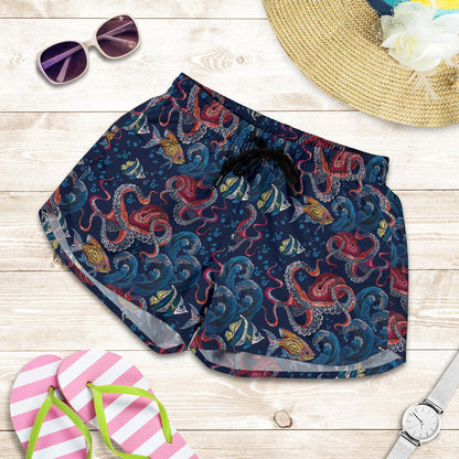 Octopus Deep Sea Print Themed Women Shorts-JTAMIGO.COM