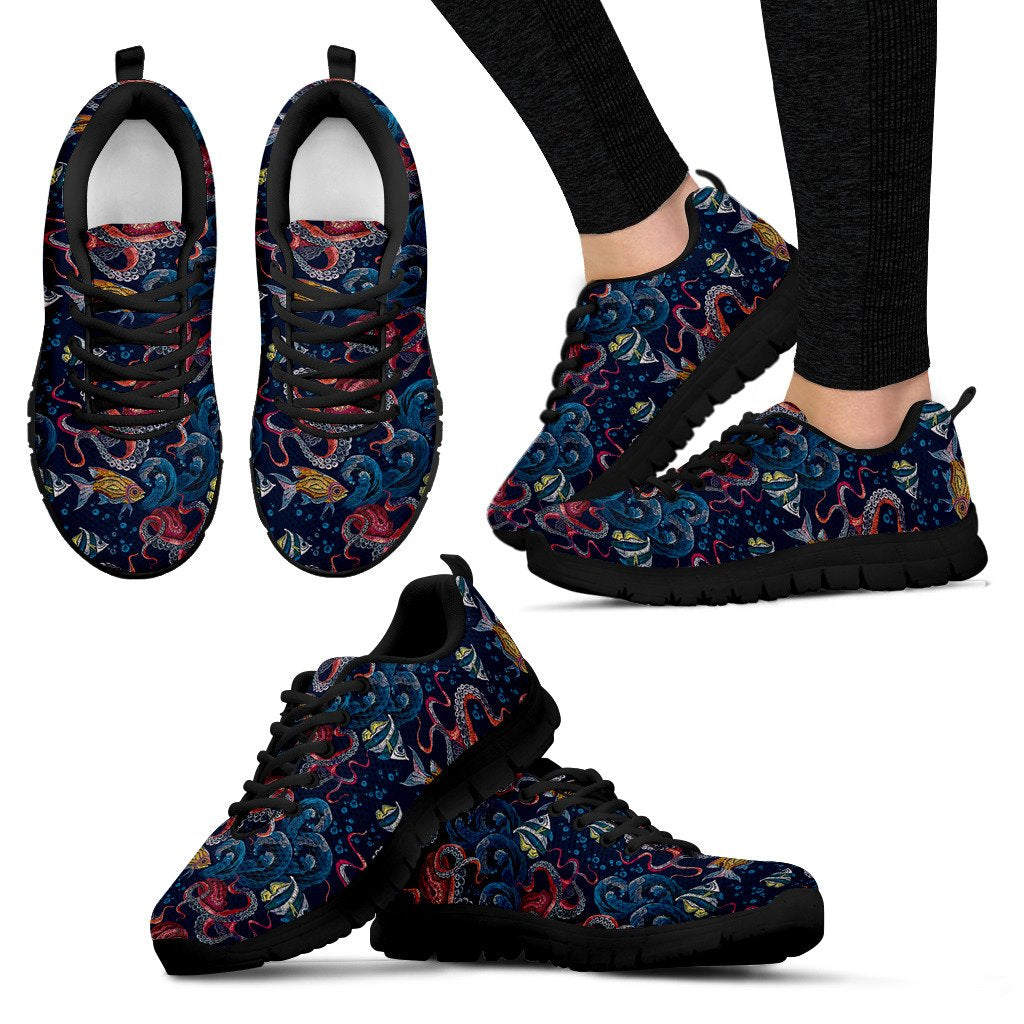 Octopus Deep Sea Print Themed Women Sneakers Shoes