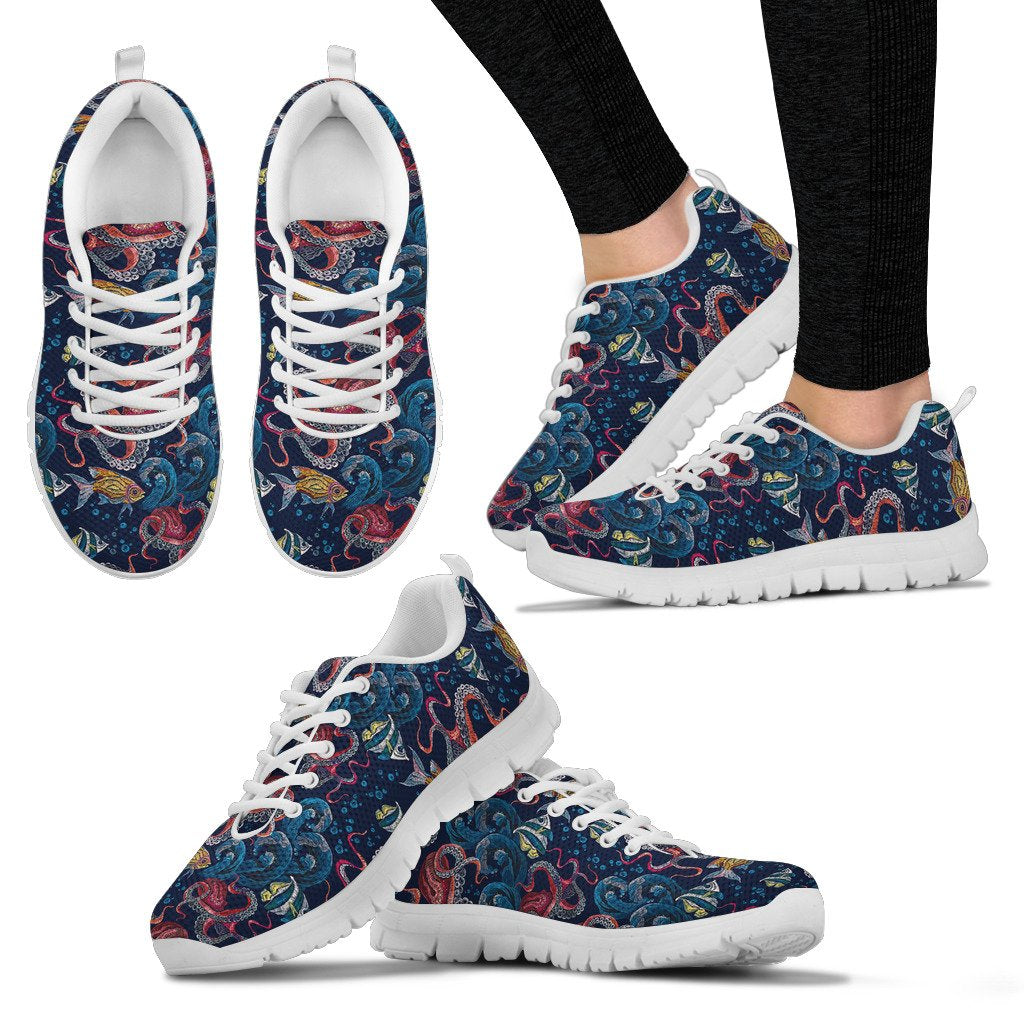 Octopus Deep Sea Print Themed Women Sneakers Shoes